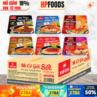 1 thùng 18 hộp mix 6 vị mì trộn ViFon các vị Tương Đen Hải Sản Bò Sa tế Sốt Spaghetti Pad Thái Tôm Chua Cay