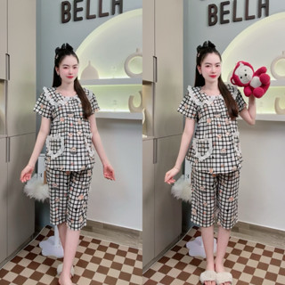 [ ẢNH THẬT ] ( 40 - 75kg ) Bộ Đồ Ngủ Bầu, Bộ Mặc Nhà Họa Tiết Kẻ Caro Trẻ Trung Chất Liệu Xốp Thái Mềm Mại