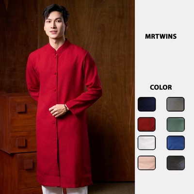 (Mẫu Mới) Áo Dài Nam Cách Tân 6 Nút Nút Bọc Vải Linen Không Kèm Quần Thương Hiệu Mr Twins