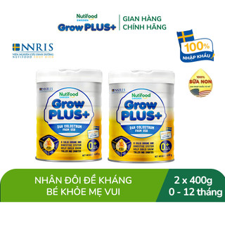 Combo 2 Sữa bột Nutifood GrowPLUS+ Vàng (Sữa Non Tăng Đề Kháng) 0-12 tháng (400g/Lon)
