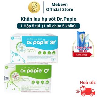  Khăn lau hạ sốt Dr Papie khăn hạ sốt cho bé sơ sinh chuẩn nhi khoa ngăn ngừa co giật Hộp 5Gói x 5 