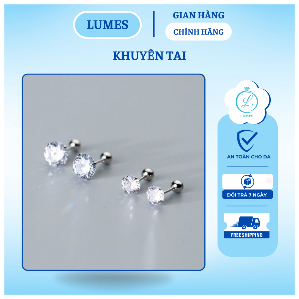 Khuyên tai nụ đá bạc Lumes - KT01