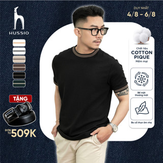 Áo thun nam cổ tròn DELINE vải Cotton Pique dày dặn, mềm mịn, trẻ trung - HUSSIO