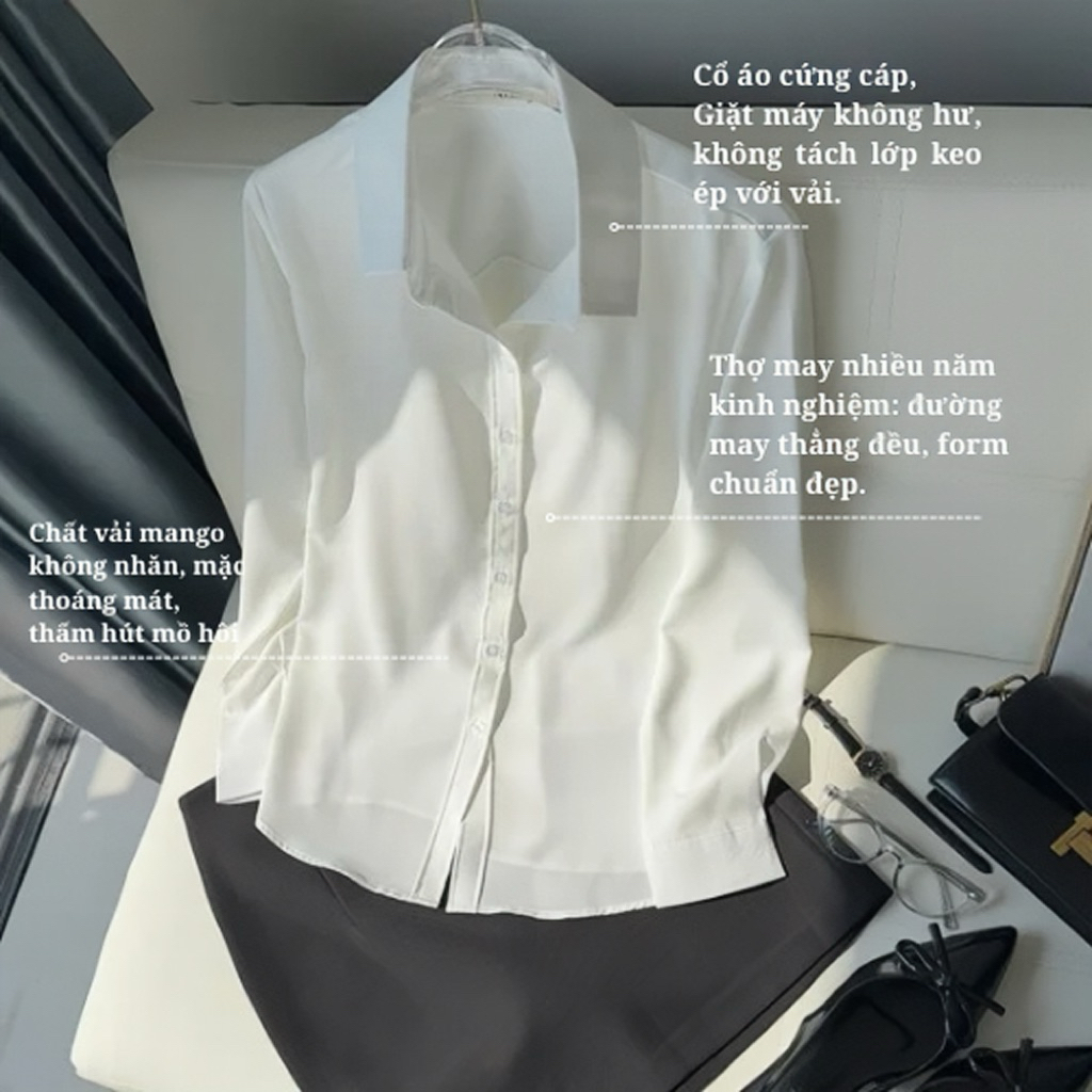 Áo sơ mi nữ màu trắng dài tay form rộng công sở kiểu Hàn Quốc chất mịn AAS441 | BigBuy360 - bigbuy360.vn