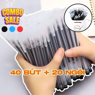   Tặng 20 ngòi  Combo 40 Bút gel nước khô nhanh ngòi bút 0.5mm màu xanh đen đỏ viết trơn - Sun Store 