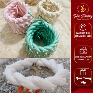 Mấn Xoắn Đội Đầu Kết hợp  Áo Dài nhiều mầu họa tiết Trơn , kết hợp Đính ngọc Trai A20