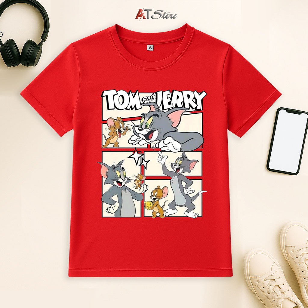 Áo Thun Trẻ Em Cho Bé Trai và Bé Gái TOM AND JERRY, Vải Cá Sấu Mè Mặc Mát Co Dãn 4 Chiều,Có Size Ngư