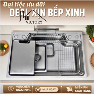 Chậu rửa bát 1 hố bán nguyệt bồn rửa chén kiểu dáng nhật inox 304 VICTORY