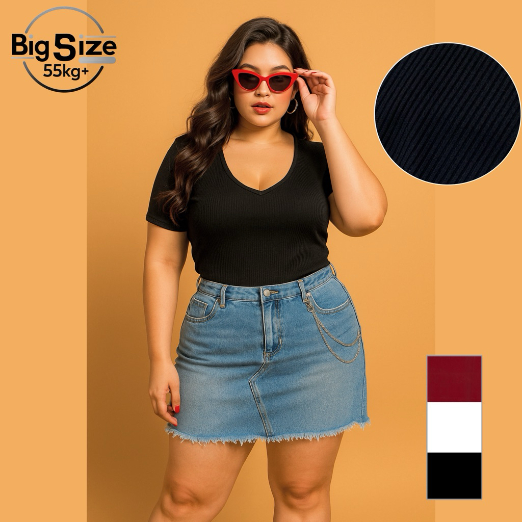 [ BIGSIZE TRÊN 55KG ] AMS11 ÁO THUN CỔ TIM V SÂU HỞ NGỰC TAY NGẮN bigsize nữ