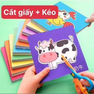  cắt giấy an toàn cho bé – Bộ Cắt Giấy Thủ Công Hopkids 180   240 tờ + kéo bảo hộ rèn kỹ năng sáng tạo và khéo tay 