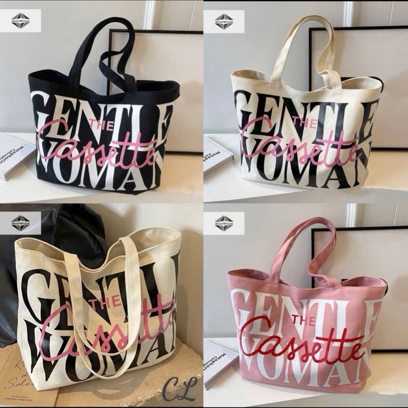  Túi Vải Canvas Hoạ Tiết Chữ Có khoá kéo sức chứa lớn 