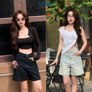 MYUN - Quần Lửng Jean Nữ ống rộng cạp cao, quần bò lửng chất denim  Cotton màu trendy JN0001