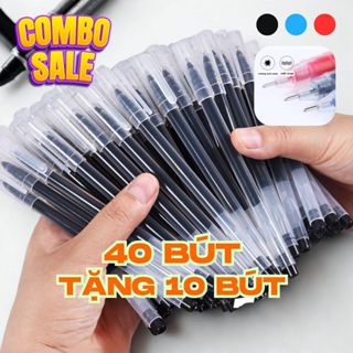 (Tặng 10 bút) Combo 40 bút gel ống mực lớn Trong suốt bút bi nước xanh đen đỏ ngòi kim 0.5mm - Sun Store