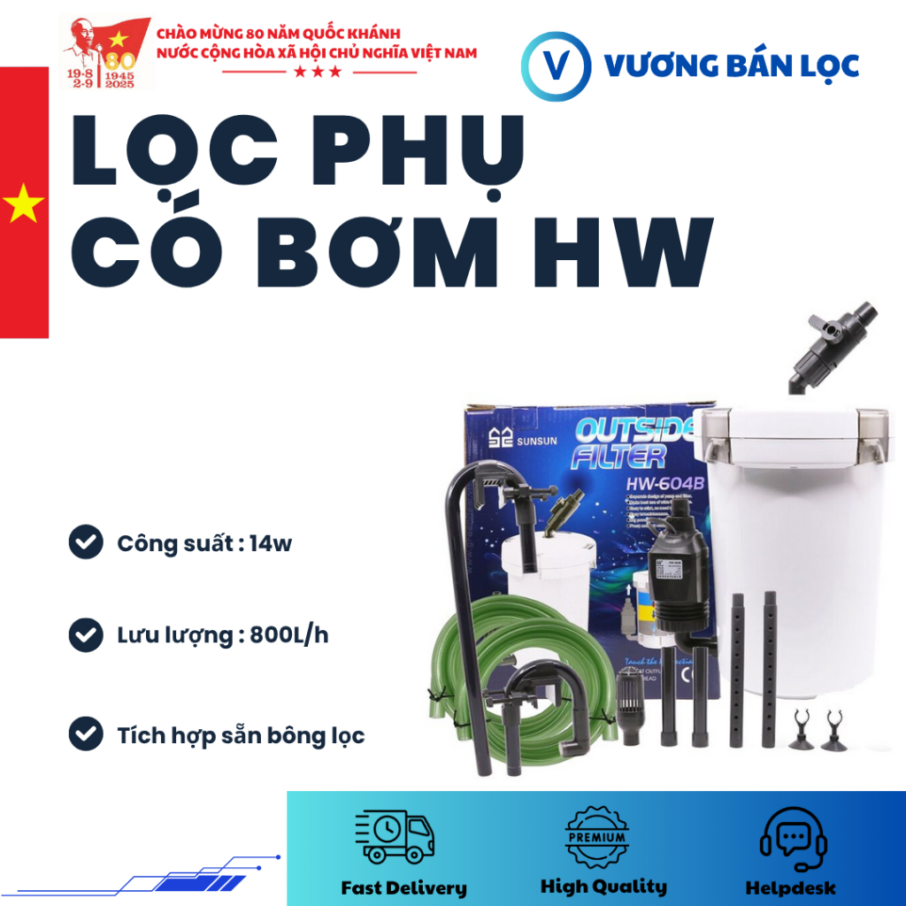 Máy lọc SunSun HW 602B/603B/604B - Có bơm - Vỏ đục - Lọc thùng ngoài làm sạch nước hồ cá cảnh thủy s