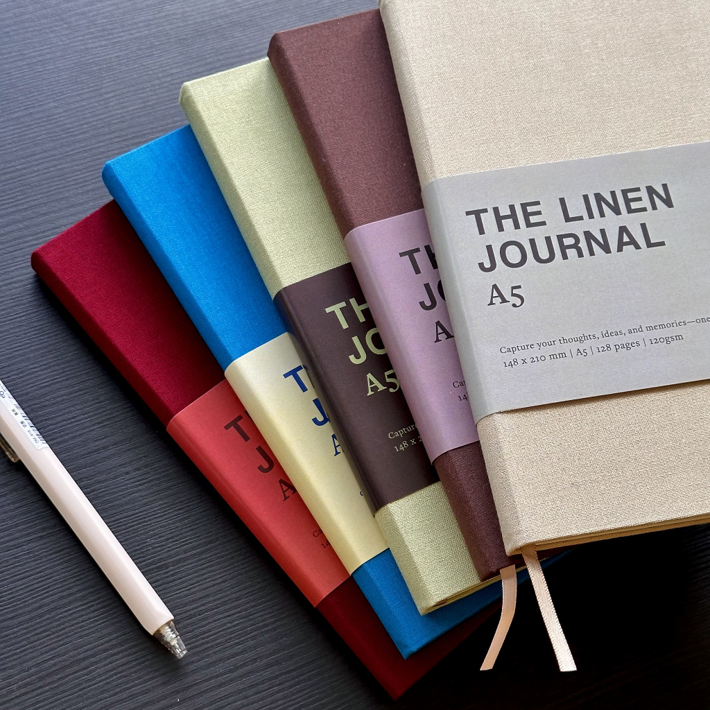 Sổ tay cao cấp Linen Journal A5 120gsm 128 trang, Sổ bìa trơn bìa vải linen cao cấp ruột kẻ ngang ca