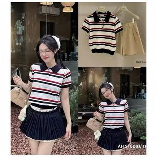 [Deal mở bán] Áo polo cổ bẻ ngắn tay họa tiết kẻ ngang hàng QC A007