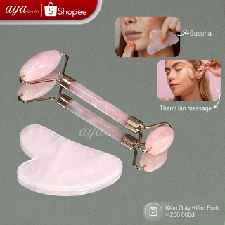 Dụng Cụ Massage Mặt Đá Thạch Anh Hồng & Thanh Lăn - Aya - Guasha Thon Gọn, Nâng Cơ, Trẻ Hoá, Đẹp Da
