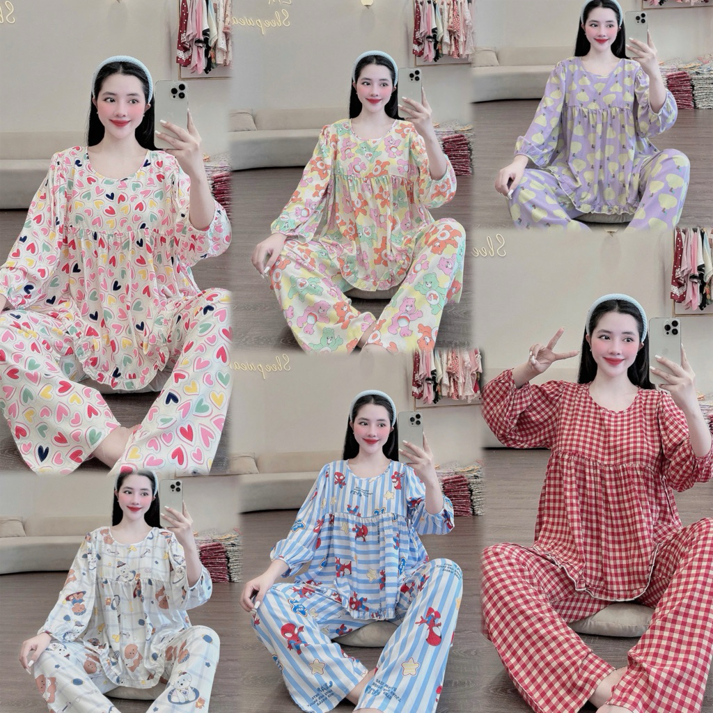 Bộ lanh Pijama,đồ bộ tole nữ quần dài áo babydoll F21 VNXK