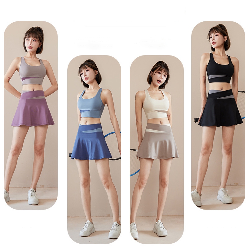 Set bộ thể thao pickleball tập gym đi biển chân váy 2 lớp kín đáo áo croptop tay ngắn giả yếm có mút đệm may liền SET19 | BigBuy360 - bigbuy360.vn