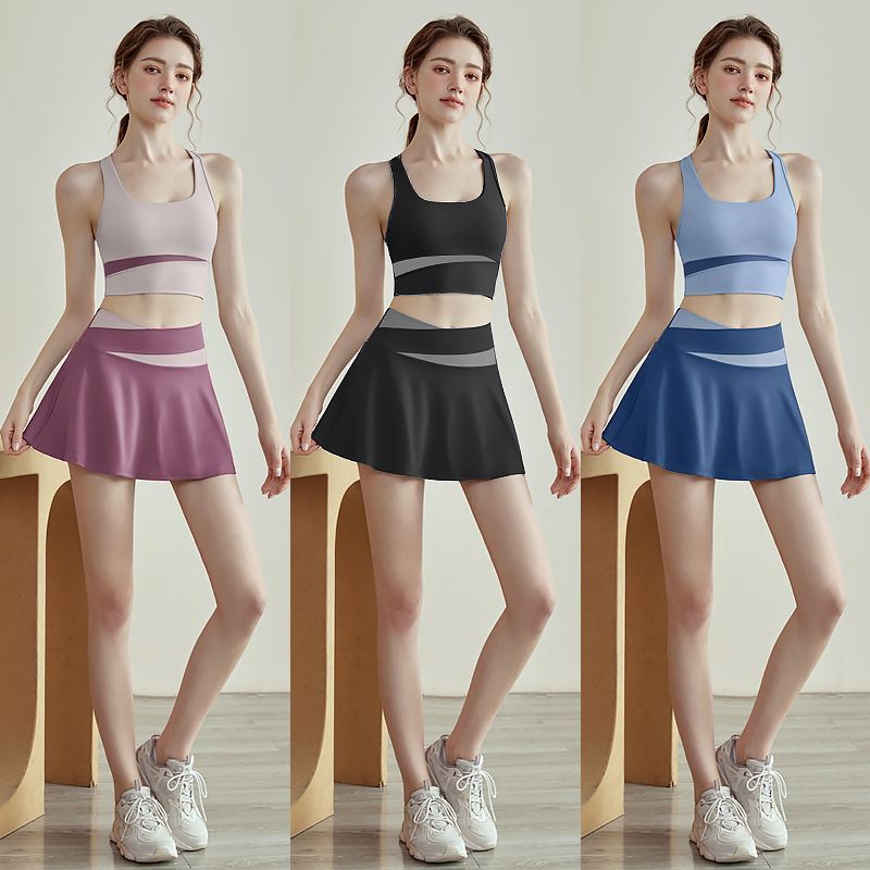 Set bộ thể thao pickleball tập gym đi biển chân váy 2 lớp kín đáo áo croptop tay ngắn giả yếm có mút đệm may liền SET19 | BigBuy360 - bigbuy360.vn