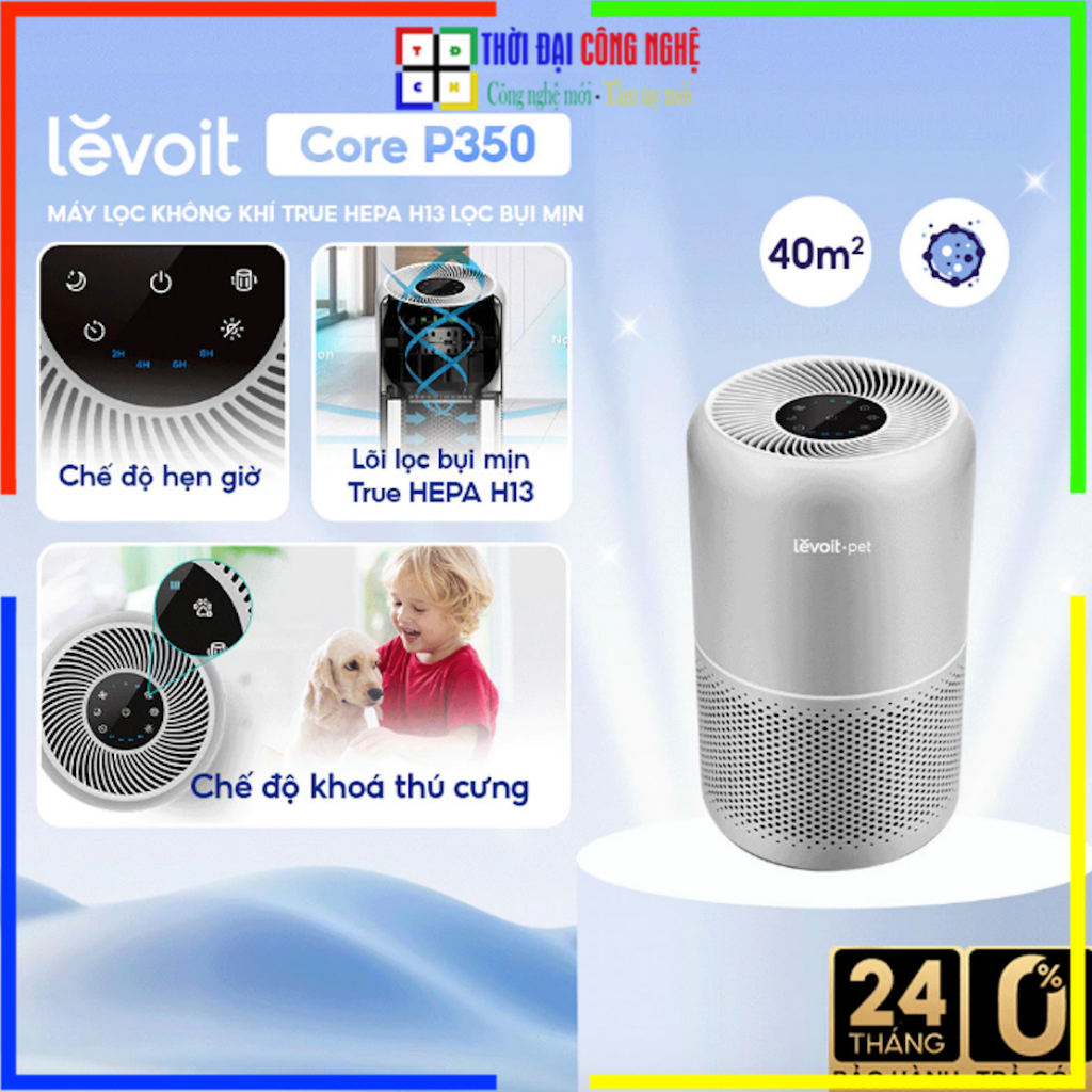 Levoit Core P350 Máy Lọc Không Khí phủ 40m2 Lõi lọc 3 lớp HEPA 13 Lọc Bụi Mịn. Bảo hành 24 tháng, 1 