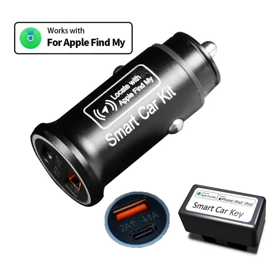Bộ sạc trên xe hơi có gắn đinh vị Smart tag, Smart car kit, GPS OS Apple Find My MFI .