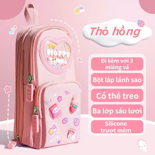 Hộp bút dáng balo 3 lớp 6 ngăn gắn charm 3D xinh xắn, túi đựng bút cho bé cao cấp giá học sinh