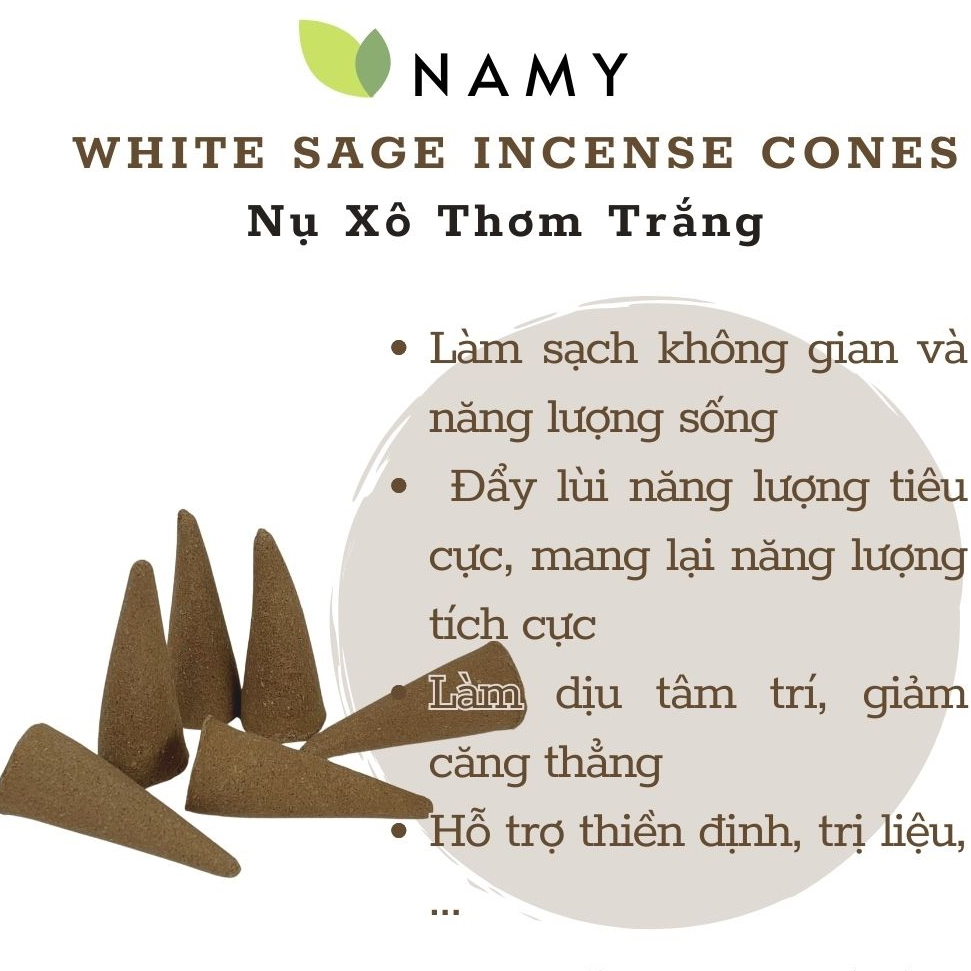 [RẺ NHẤT SÀN] Nụ White Sage -Hương nụ Lá Xô Thơm trắng(White Sage incense cones) Thảo mộc thanh tẩy