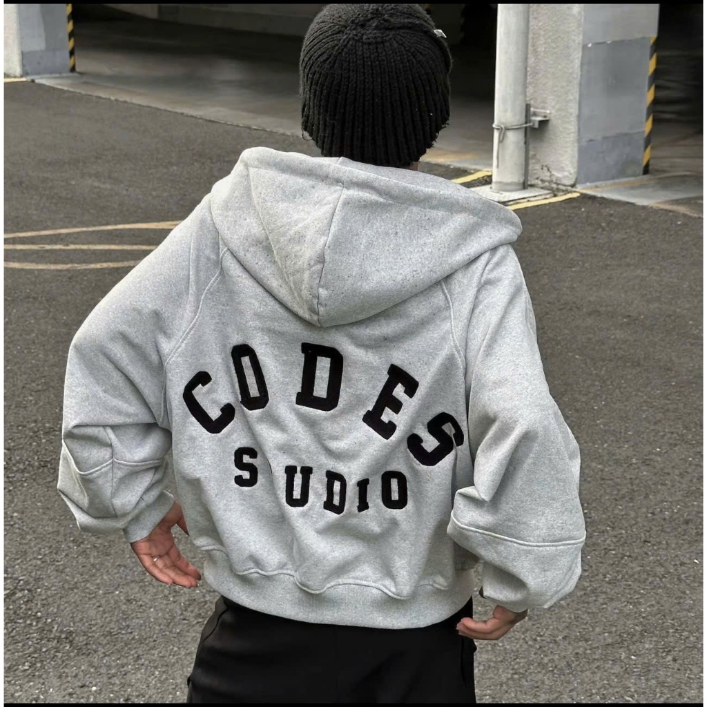Áo Hoodie boxy zip chất vải nỉ chân cua đi nắng khóa kéo form rộng ngắn unisex CODES STUDIO