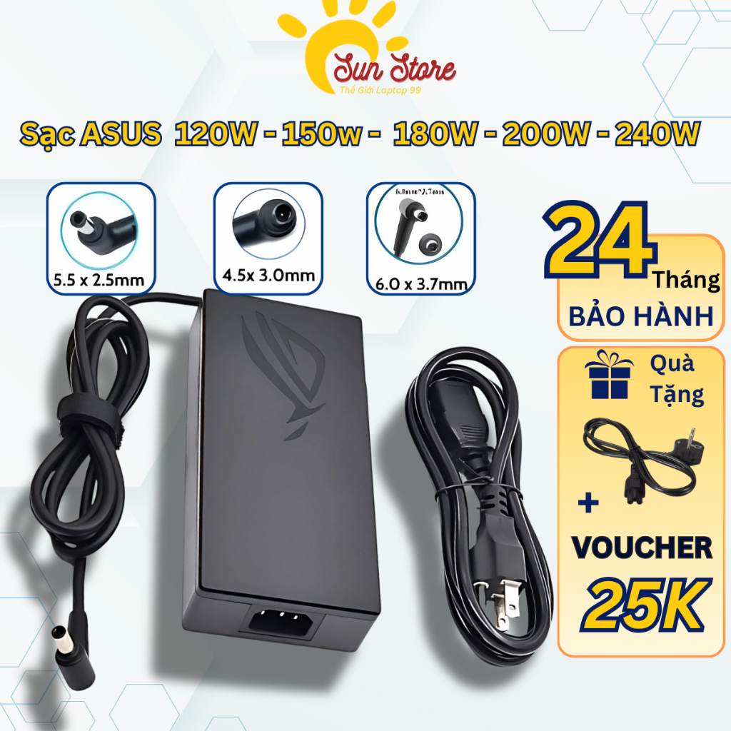 Sạc Laptop Asus Gaming 120W/150W Chân Kim, Sạc Asus TUF Gaming Rog Strix Zephyrus -Bảo hành 12 tháng
