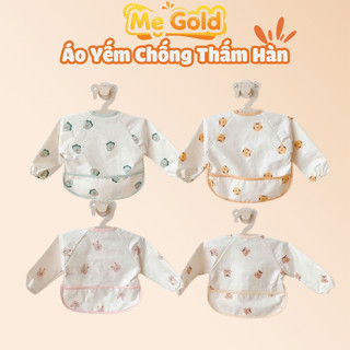  Áo yếm ăn dặm chống thấm dài tay dáng hàn cho bé có máng hứng chống rơi vãi Yếm ăn dặm chống thấm cho bé 