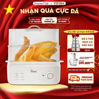 Nồi Hấp Điện 2 Tầng VIFIBA Chính Hãng - Nồi Hấp Hẹn Giờ - Dung Tích 10L, Hấp Gà Nguyên Con 3kg
