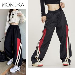 Quần ống rộng kaki nam nữ 2 vạch chéo phối đỏ chốt gấu dây rút Quần jogger thể thao unisex cạp cao T51G MONOKA SHOP