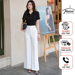  Quần tây lưng cao Maize ống suông chiết ly loe nhẹ chất dày mịn chống nhăn màu trắng 2 lớp 2 phiên bản 95cm và 102cm 