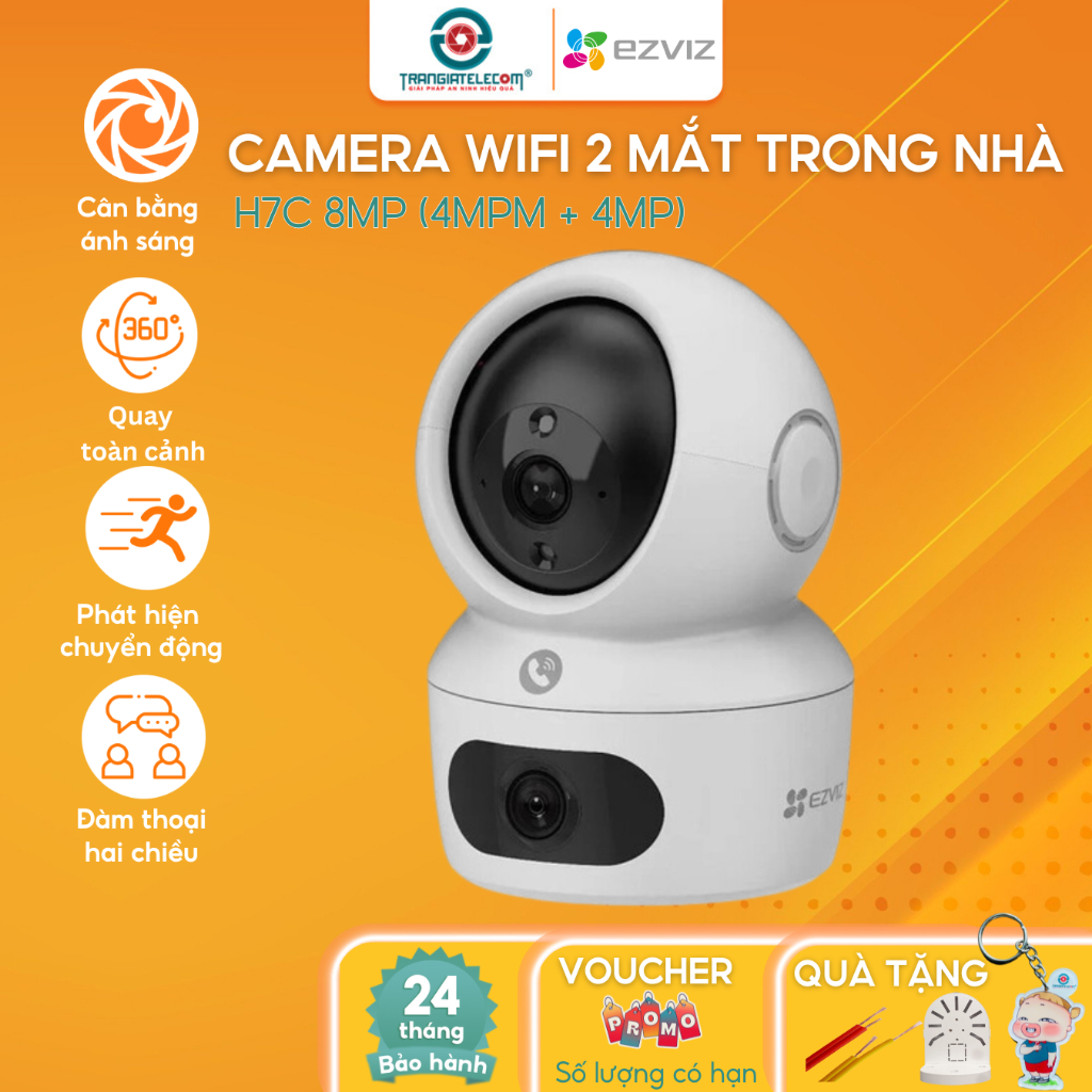 Camera Ezviz 2 Mắt H7C 8MP Xem 2 Màn Hình Cùng Lúc, Xoay 360 Độ, Có Màu Đêm - TRANGIATELECOM