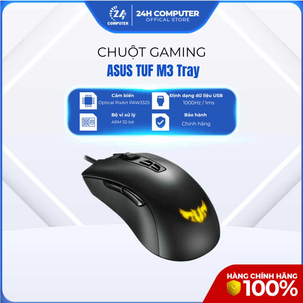Chuột gaming Asus TUF M3 Tray, 24H Computer - bảo hành 24 tháng