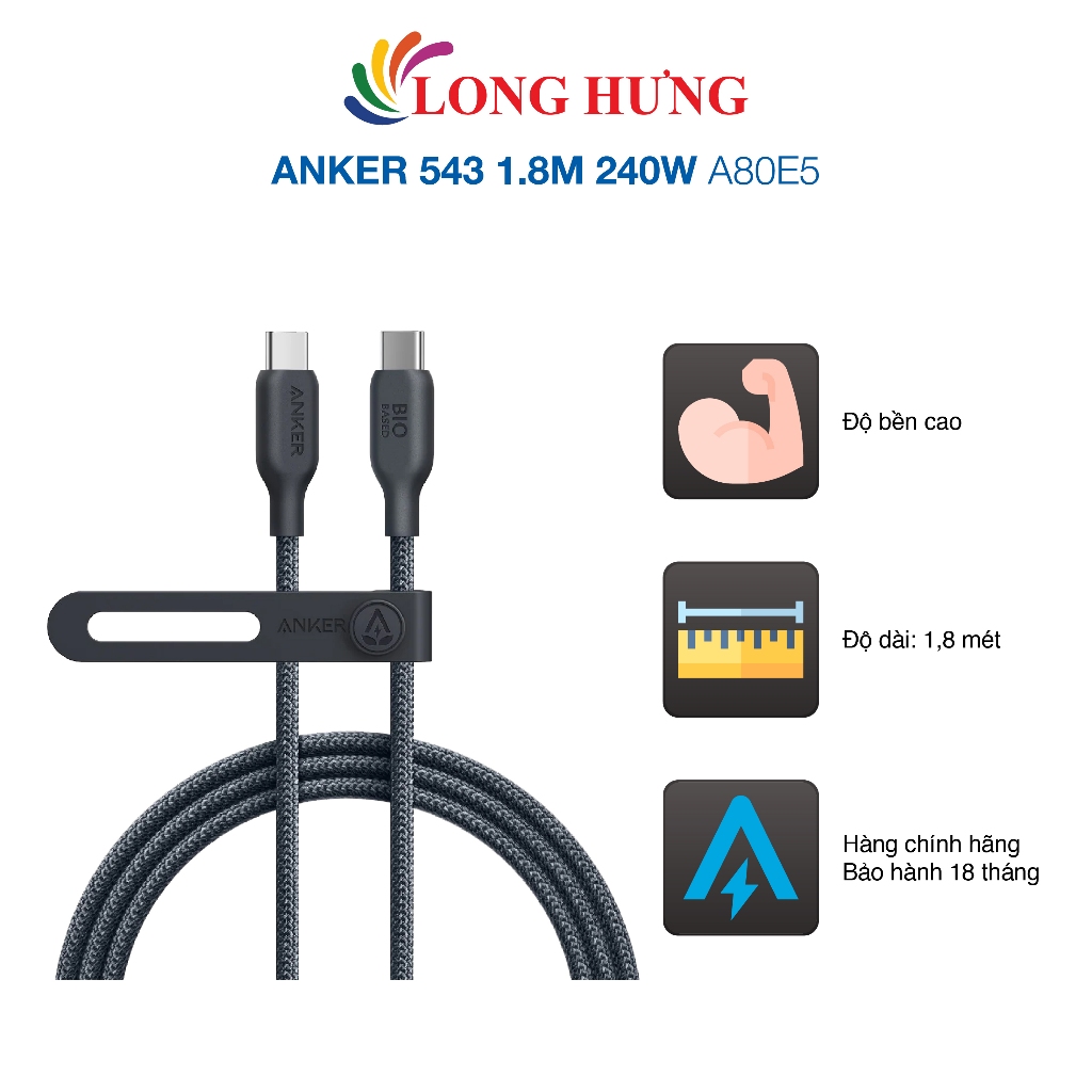 Cáp USB Type-C to Type-C Anker 543 0.9m 240W A80E5 - Hàng chính hãng