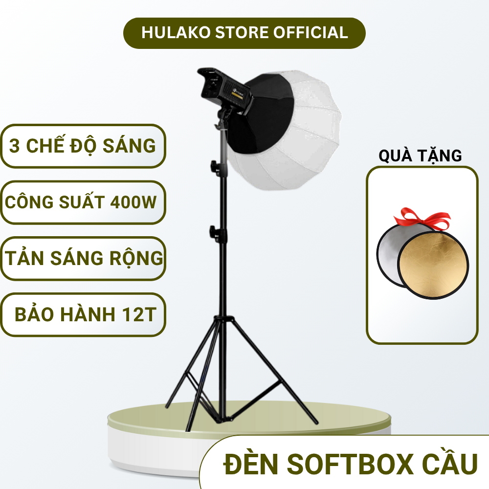 Đèn livestream softbox cầu HULAKO 65cm trợ sáng livestream studio chụp ảnh makeup quay video 3 chế độ màu ánh sáng