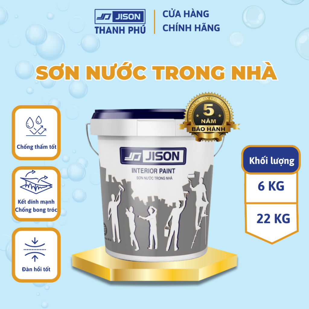 Sơn nước trong nhà Jison – Sơn nội thất mịn, dễ lau chùi, bám chắc (Lon 5kg)