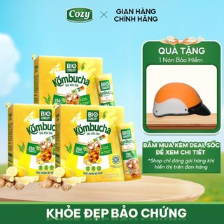   TẶNG NÓN BẢO HIỂM  Combo 3 Hộp Trà Kombucha Bio Concept Vị Chanh Gừng Hỗ Trợ Bổ Sung Lợi Khuẩn  20 gói x 3 hộp  