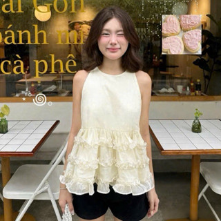  Áo babydoll voan sát nách phối viền nhún bèo áo kiểu form xoè nhiều màu Salavi N2 103 