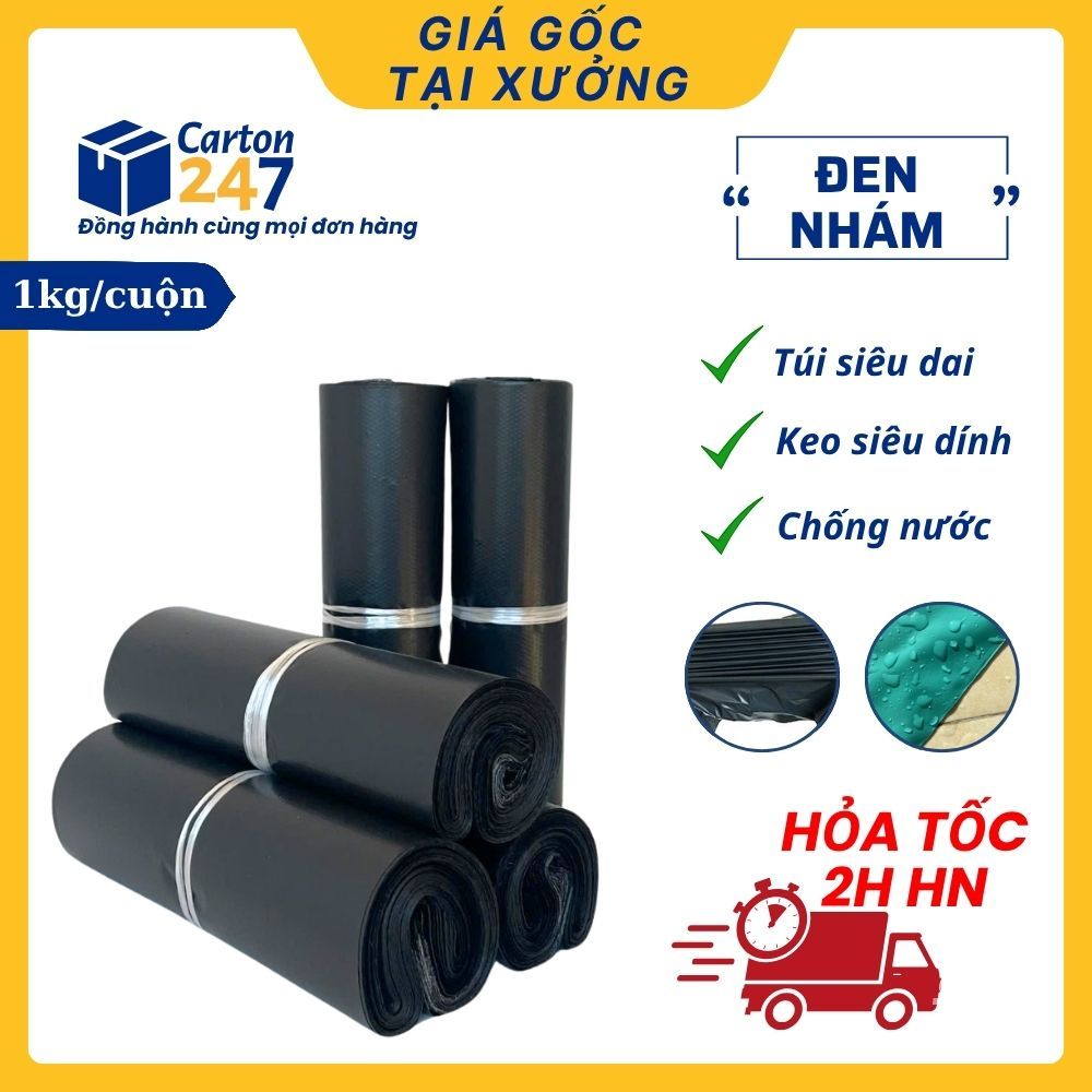 Túi niêm phong ĐEN Nhám - Túi gói hàng dày dặn, keo dán chắc, chống thấm tốt giá rẻ - Carton 247