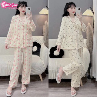  Bộ bầu bộ sau sinh - Bộ Đũi Dài Cổ Pizama Nhiều Hình Xinh - Áo Có Khoá Kéo Quần Có Chun Chỉnh 