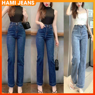 Quần jean nữ ống đứng co giãn lưng siêu cao quần bò ống đứng co giãn cạp cao lai may to