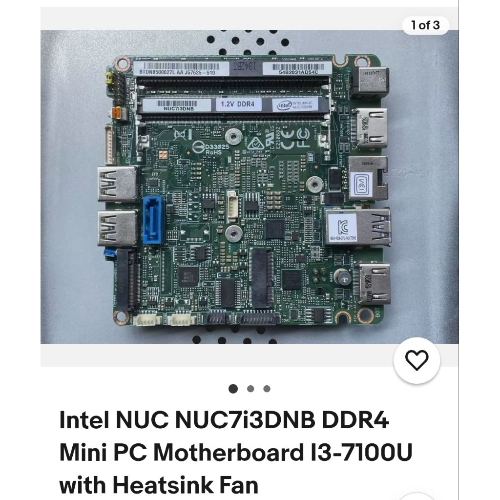 mainboard máy tính mini Nuc pc NUC7I3DNBE nhỏ gọn (không vỏ), i3 7100U, ram 4Gb kèm adapter