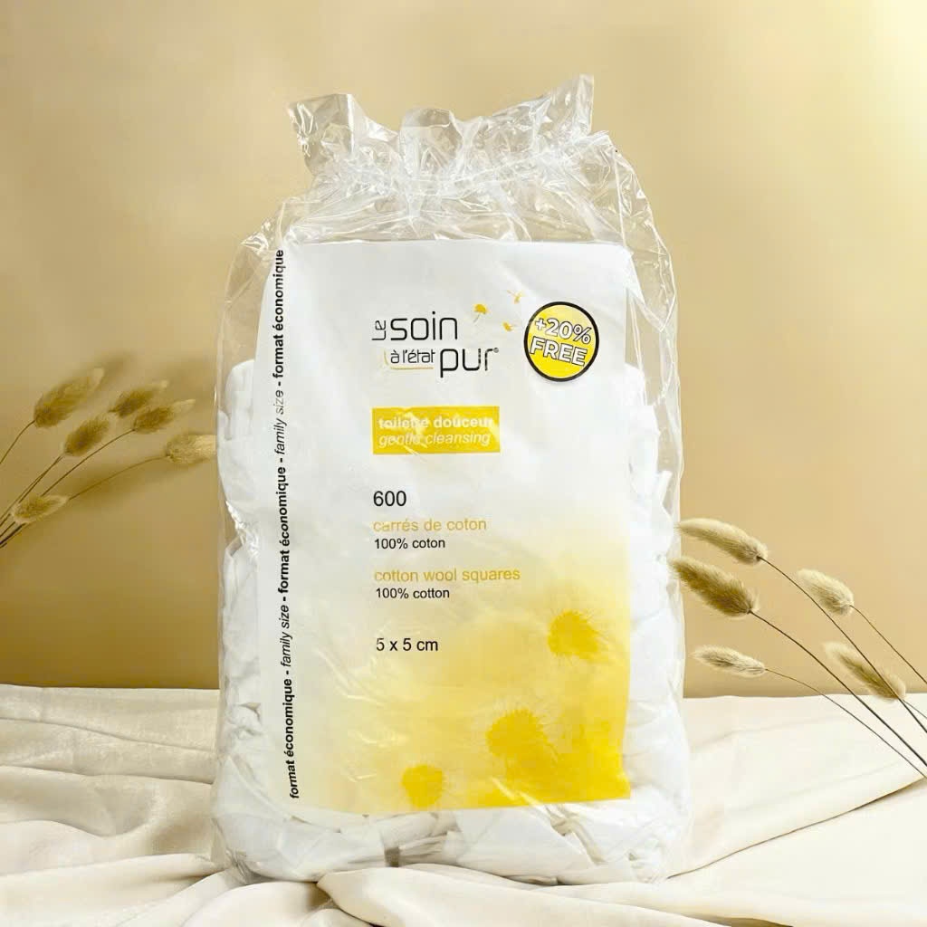 Bông Tẩy Trang Pháp Tetra Medical Carrés de Cotton 600 miếng dùng cho mọi loại da lành tính, mềm mại