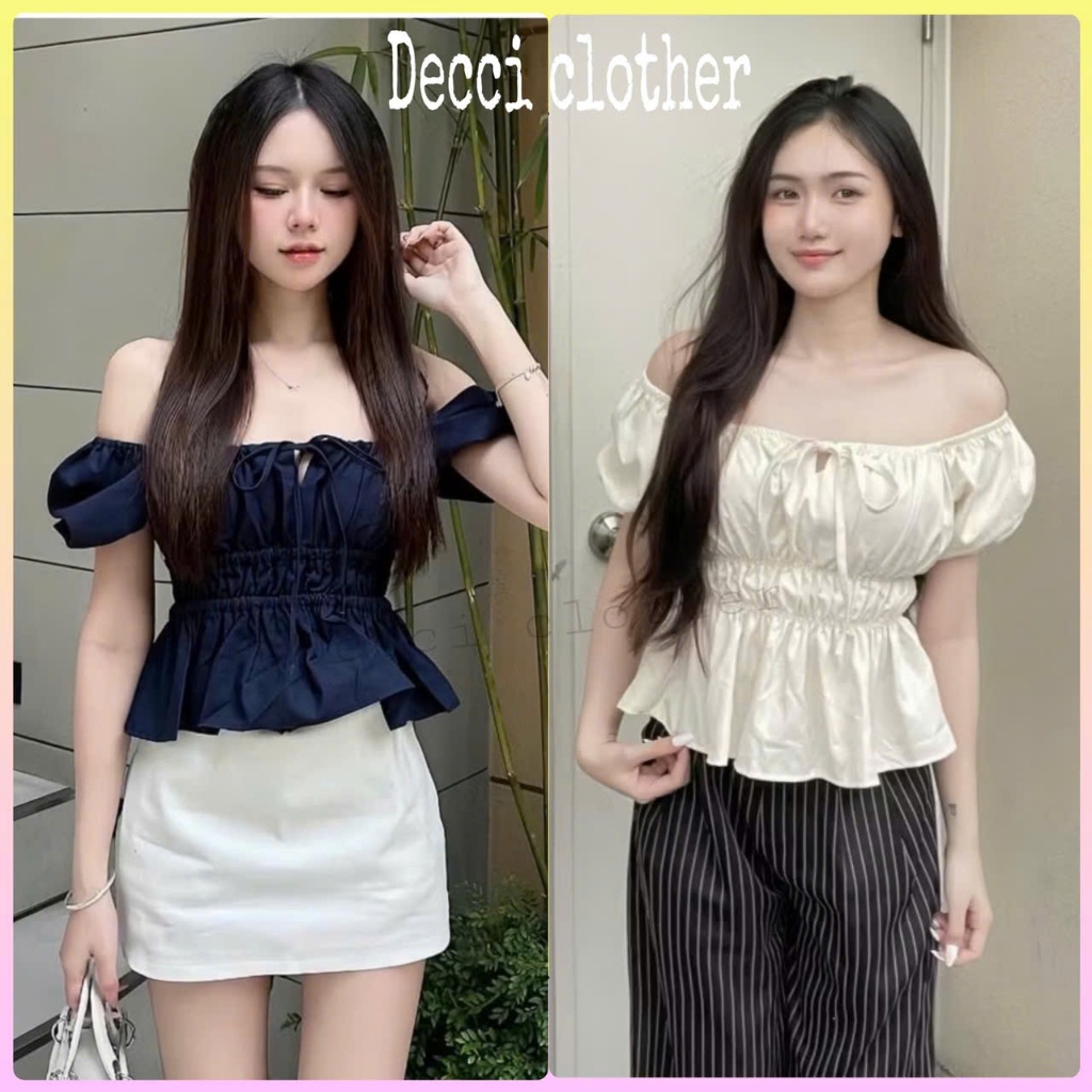 Áo Babydoll nữ xinh tay phồng tiểu thư,Áo kiểu trễ vai công chúa buộc nơ xinh xắn siêu hottrend | BigBuy360 - bigbuy360.vn