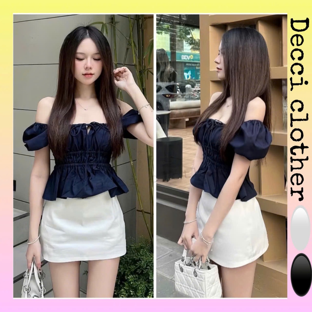Áo Babydoll nữ xinh tay phồng tiểu thư,Áo kiểu trễ vai công chúa buộc nơ xinh xắn siêu hottrend | BigBuy360 - bigbuy360.vn