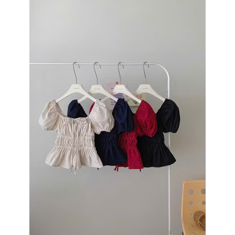 Áo Babydoll nữ xinh tay phồng tiểu thư,Áo kiểu trễ vai công chúa buộc nơ xinh xắn siêu hottrend | BigBuy360 - bigbuy360.vn