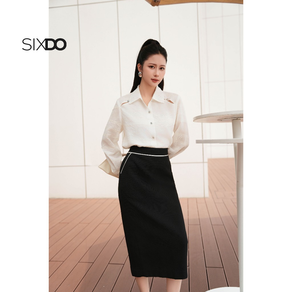 Chân váy đen bút chì viền trắng SIXDO (Black Raw Pencil Skirt)